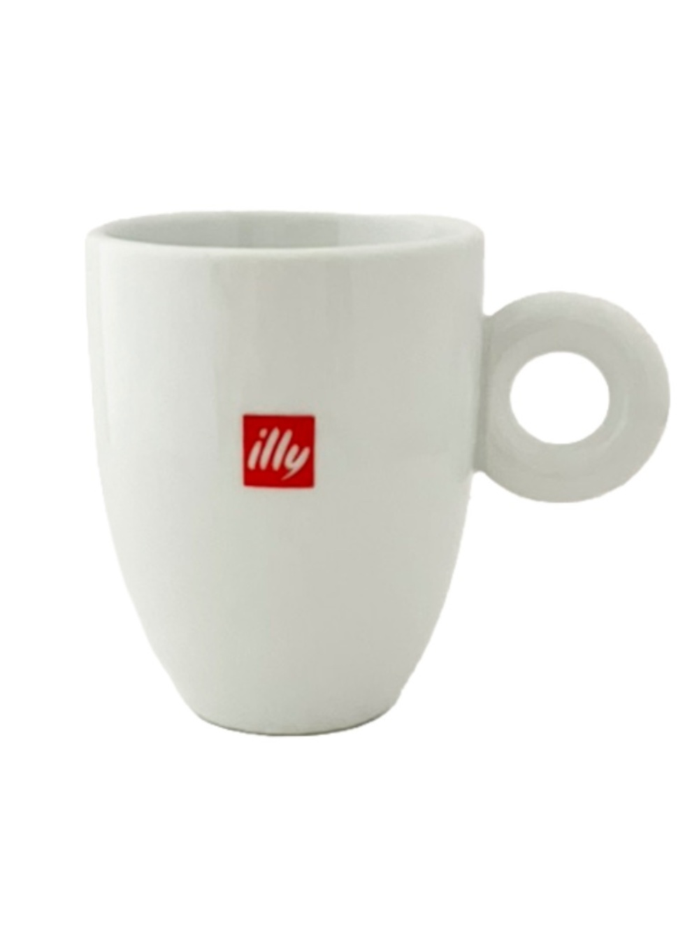 Classic white porcelain illy Logo Mug designed by Matteo Thun with ring handle